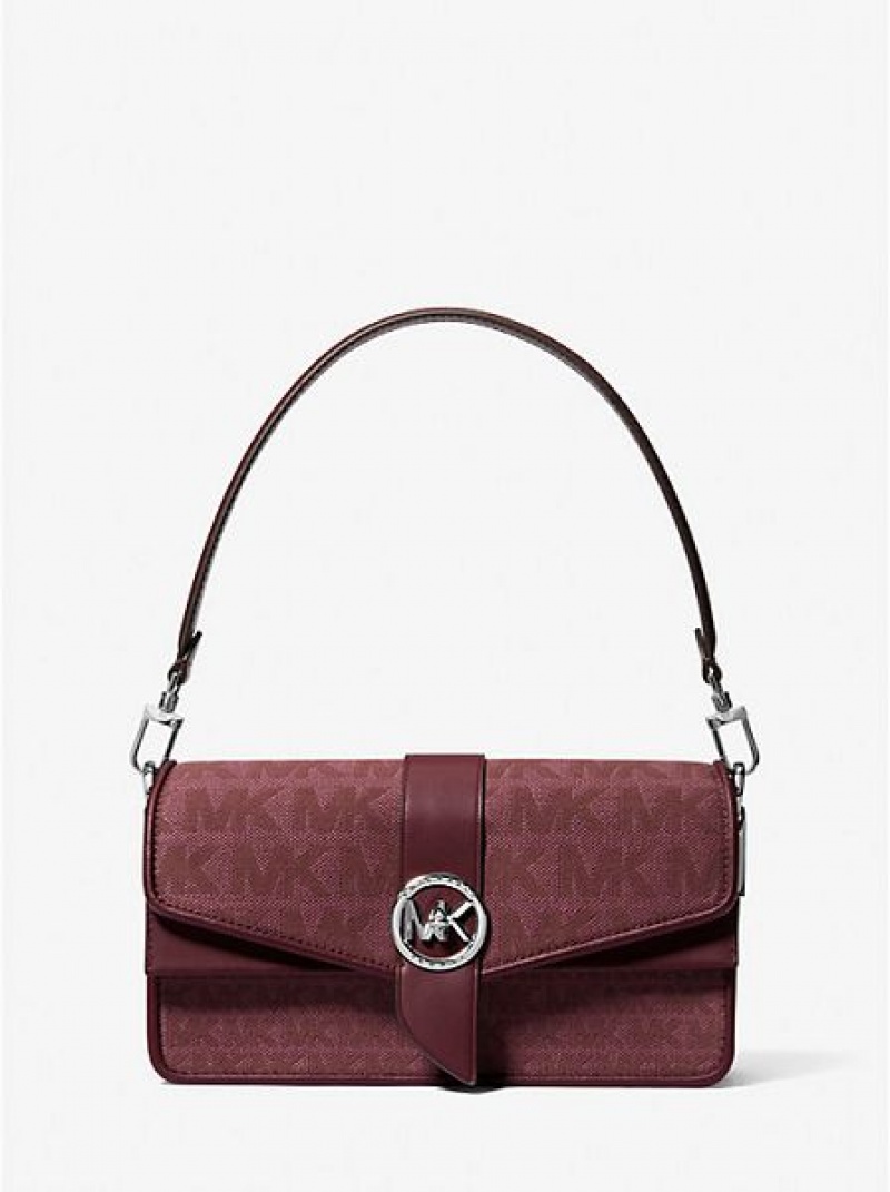 Bolsa De Hombro Michael Kors Greenwich Medium Logo Jacquard Mujer Burdeos | 478650-JEG