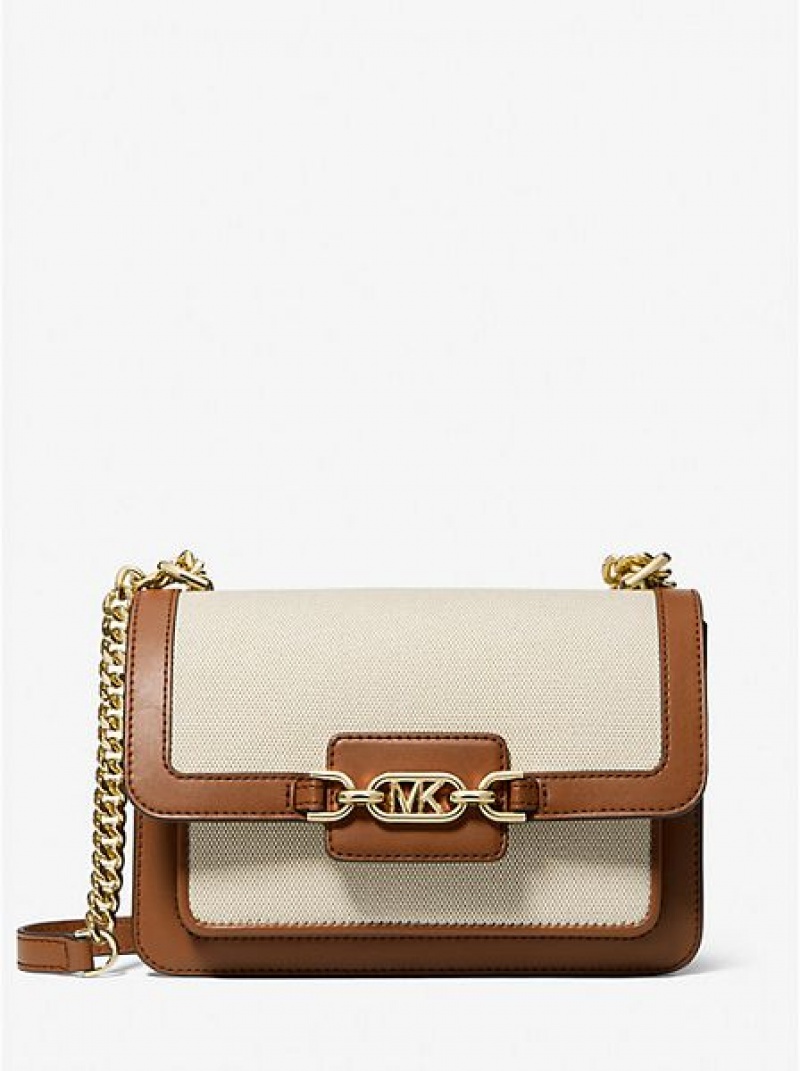 Bolsa De Hombro Michael Kors Heather Large Lona And Faux Cuero Mujer Beige | 918640-YUX