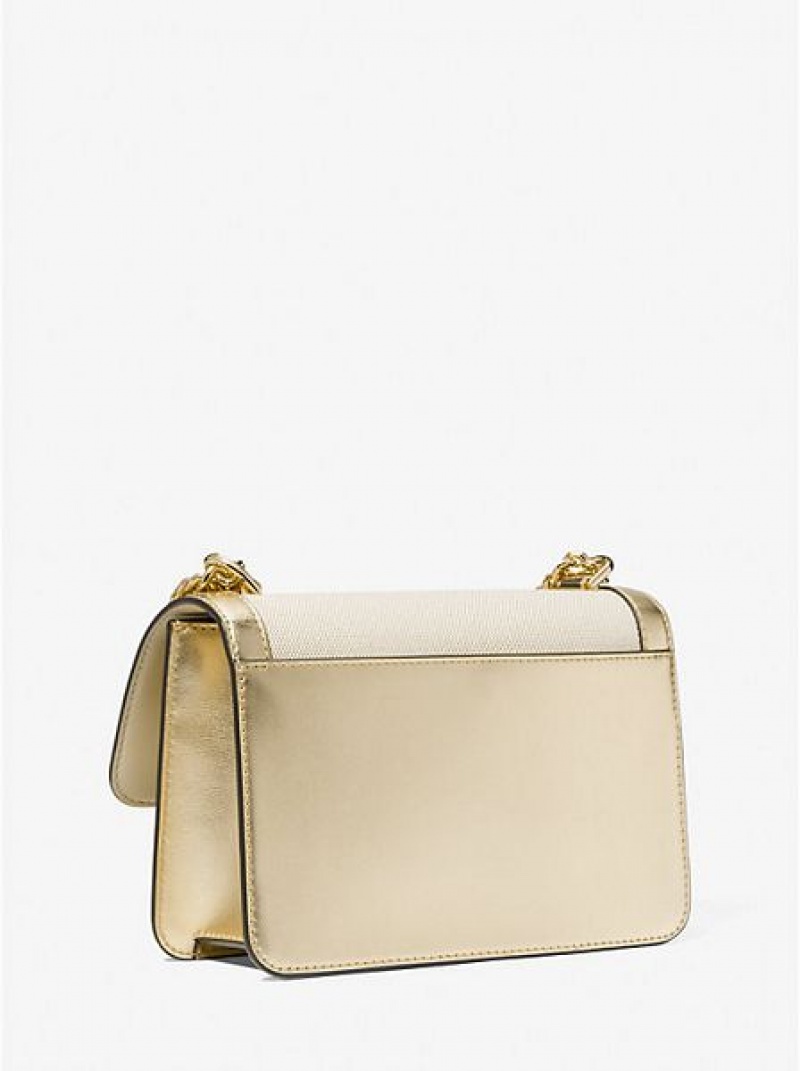 Bolsa De Hombro Michael Kors Heather Large Lona And Metallic Faux Cuero Mujer Doradas Beige | 216948-MGH