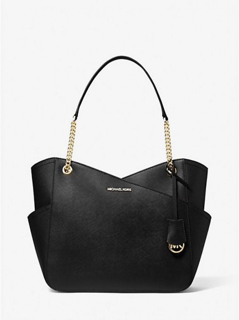 Bolsa De Hombro Michael Kors Jet Set Large Saffiano Cuero Mujer Negras | 052687-WOS