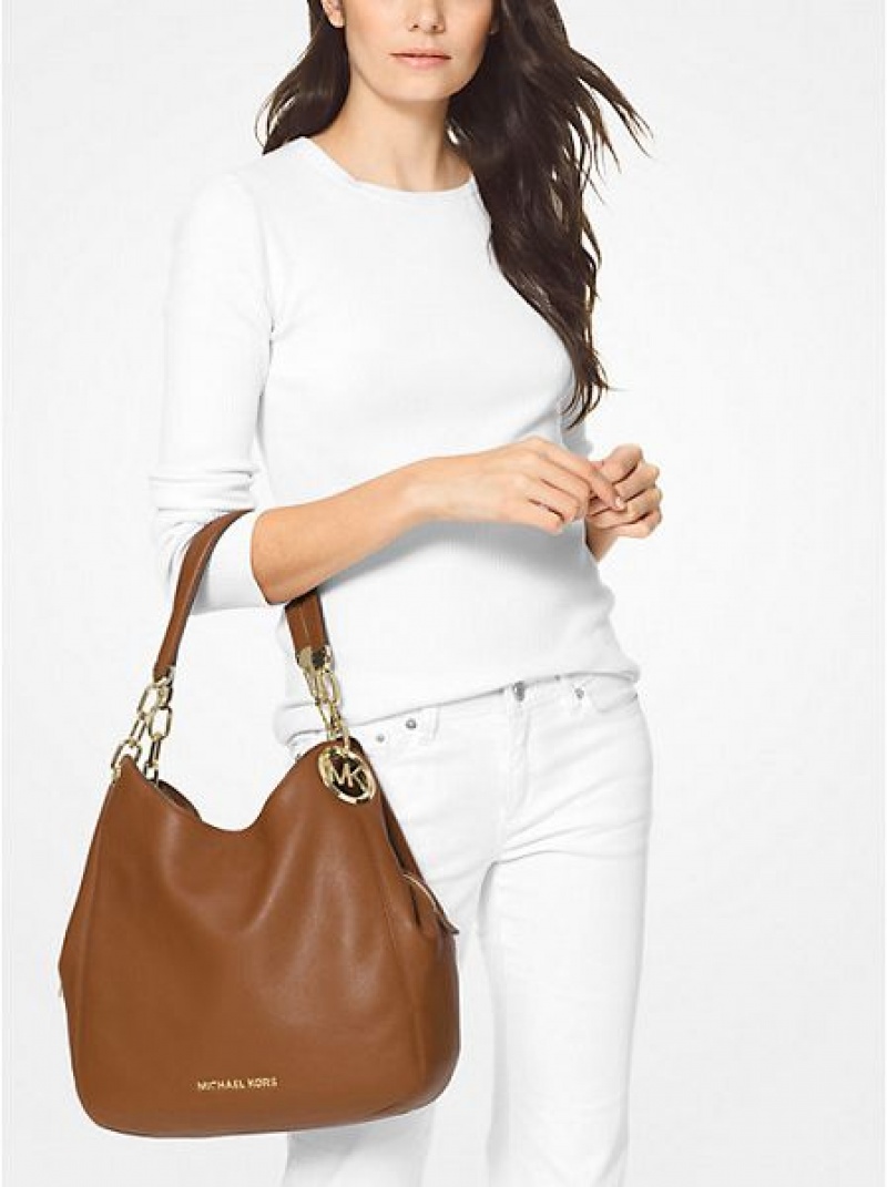 Bolsa De Hombro Michael Kors Lillie Large Pebbled Cuero Mujer Marrones | 320147-QMI