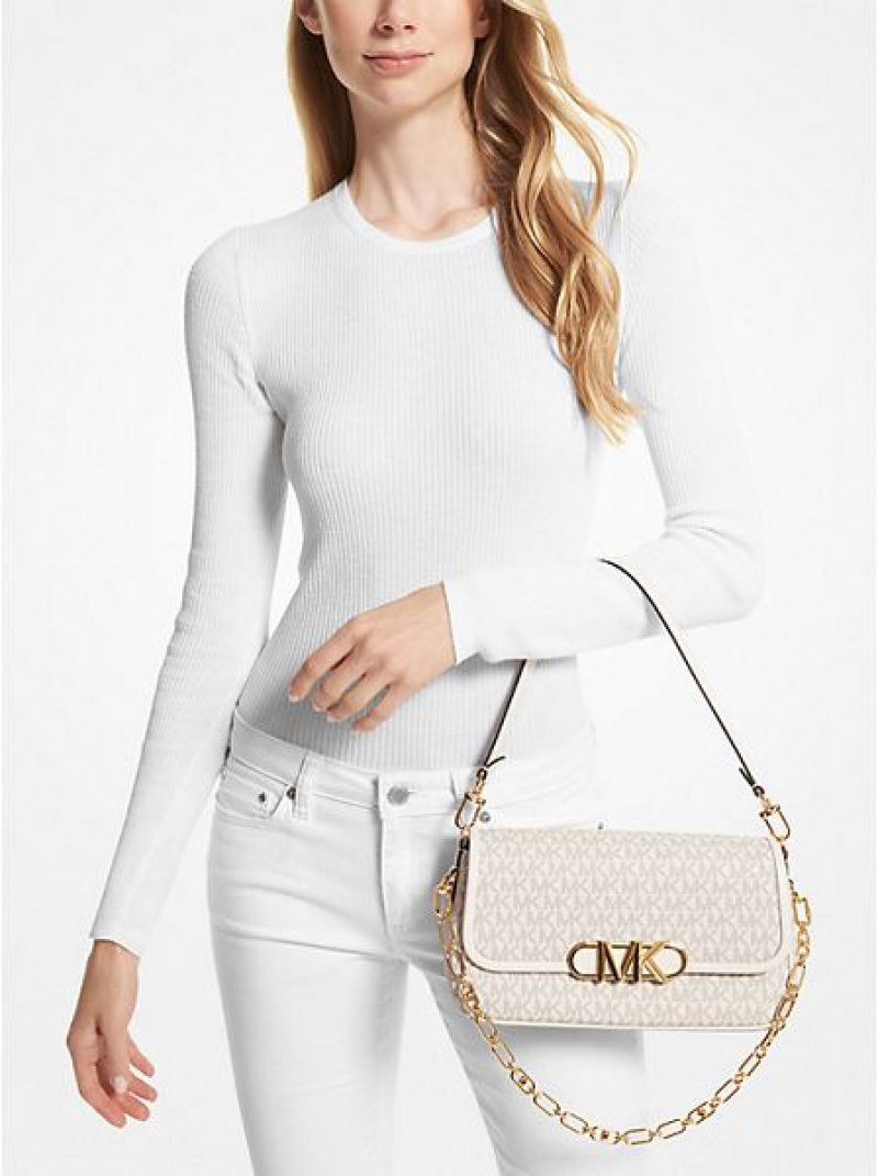 Bolsa De Hombro Michael Kors Parker Medium Logo Mujer Creme | 482371-MFI