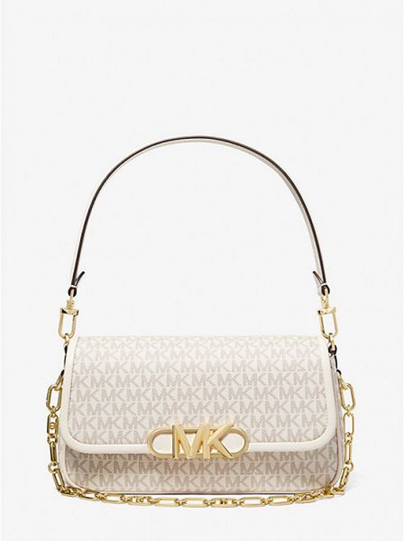 Bolsa De Hombro Michael Kors Parker Medium Logo Mujer Creme | 482371-MFI