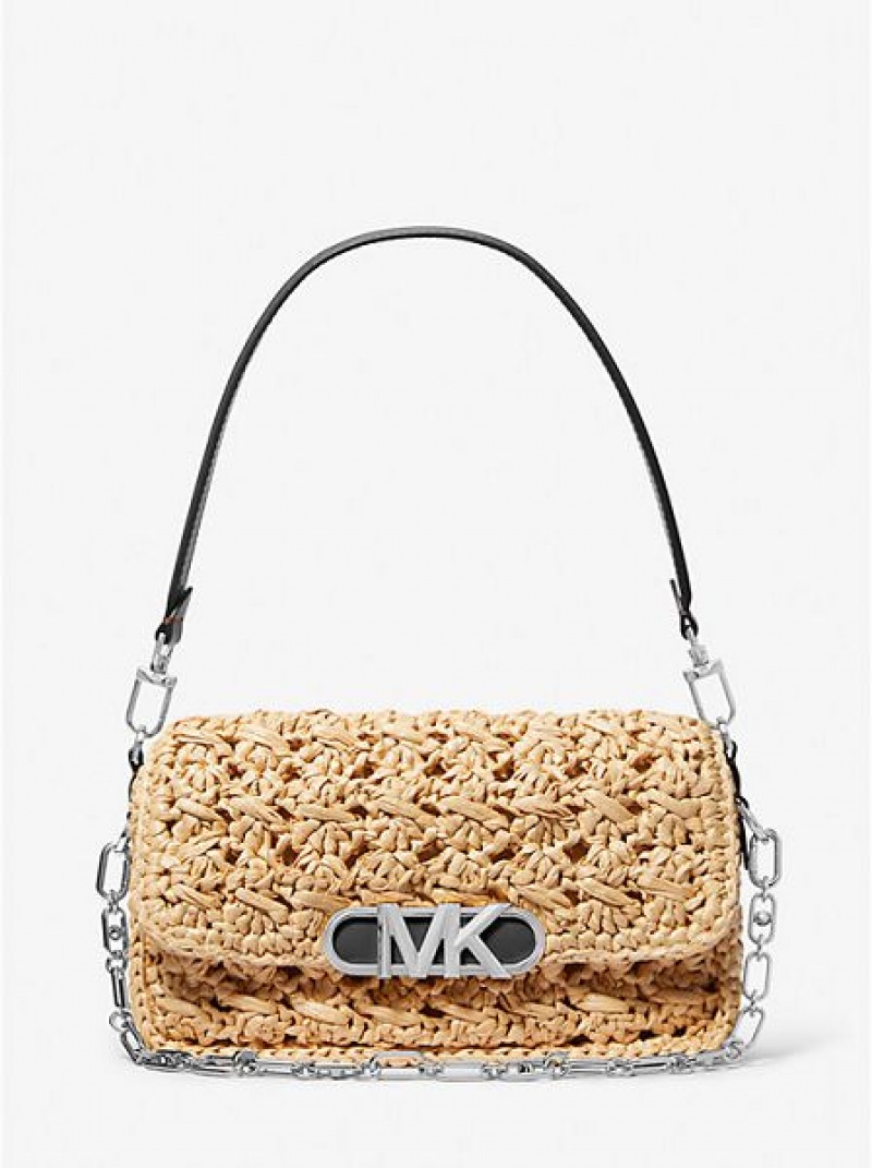 Bolsa De Hombro Michael Kors Parker Medium Woven Straw Mujer Beige Negras | 635908-SLP