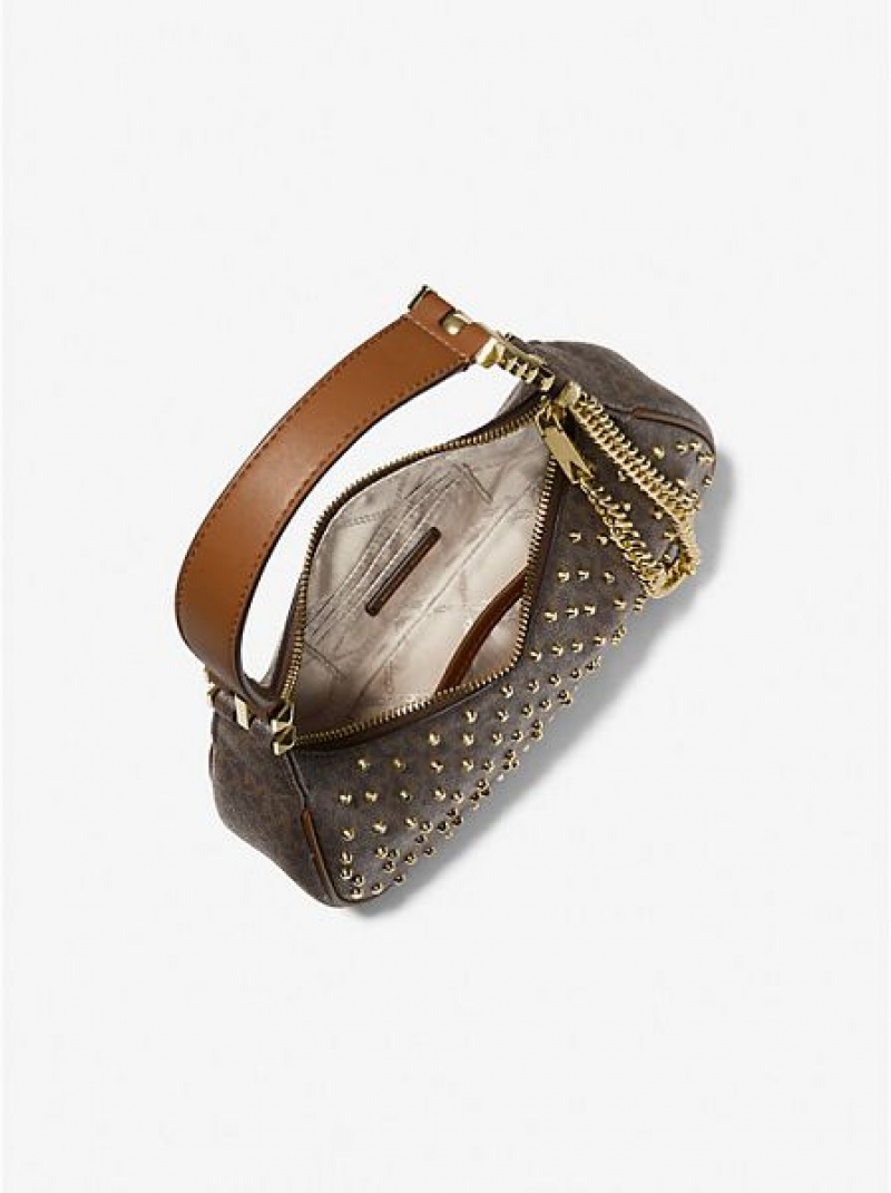 Bolsa De Hombro Michael Kors Piper Small Studded Logo Mujer Marrones | 597134-SVI