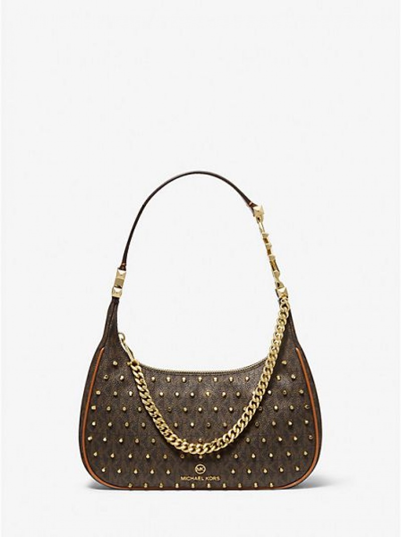 Bolsa De Hombro Michael Kors Piper Small Studded Logo Mujer Marrones | 597134-SVI