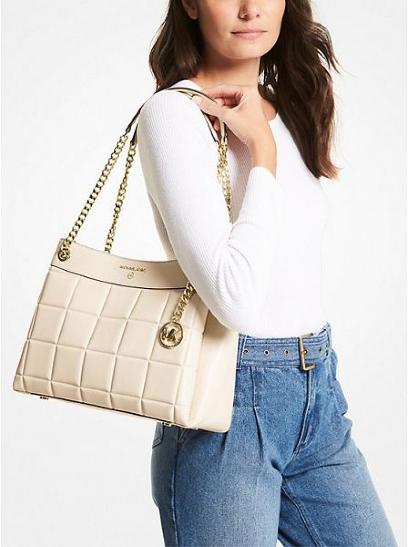 Bolsa De Hombro Michael Kors Susan Medium Acolchado Cuero Mujer Creme | 581364-NXH