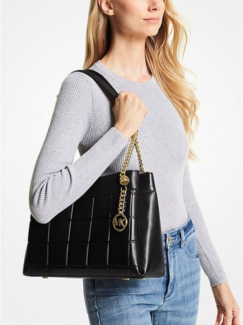 Bolsa De Hombro Michael Kors Susan Medium Acolchado Cuero Mujer Negras | 407185-PTI