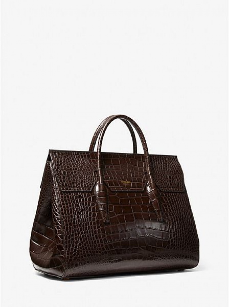 Bolsa Weekend Michael Kors Campbell Crocodile Embossed Cuero Mujer Chocolate | 310275-GRJ