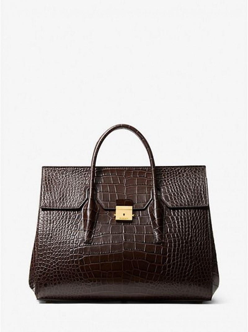 Bolsa Weekend Michael Kors Campbell Crocodile Embossed Cuero Mujer Chocolate | 310275-GRJ