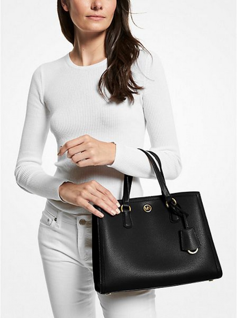 Bolso Satchel Michael Kors Chantal Medium Pebbled Cuero Mujer Negras | 016749-FCX