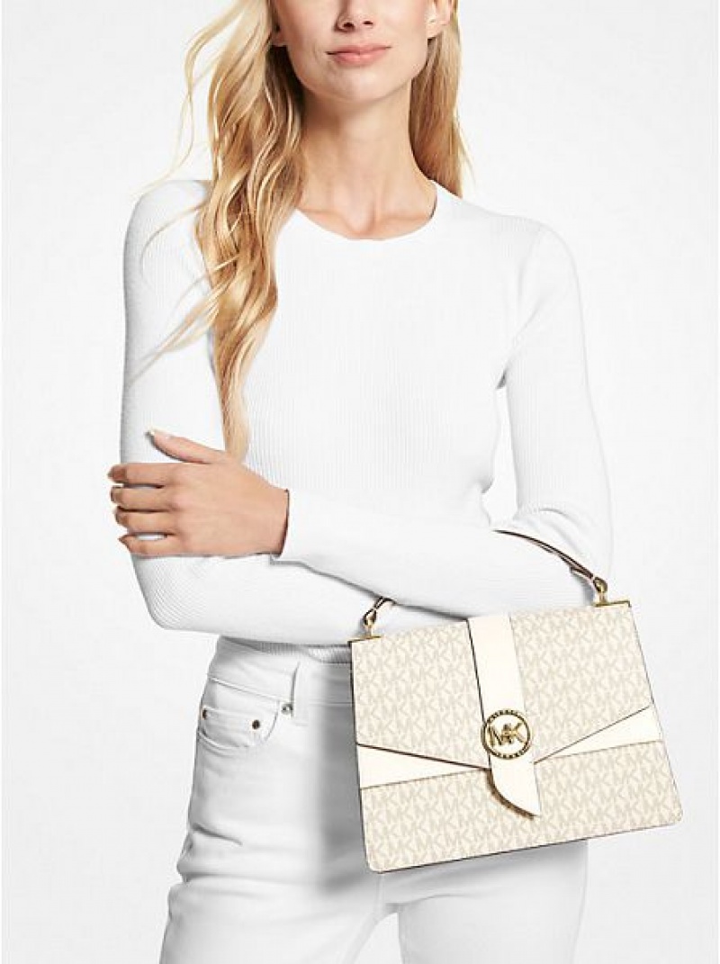 Bolso Satchel Michael Kors Greenwich Medium Logo Mujer Creme | 486591-ZNC