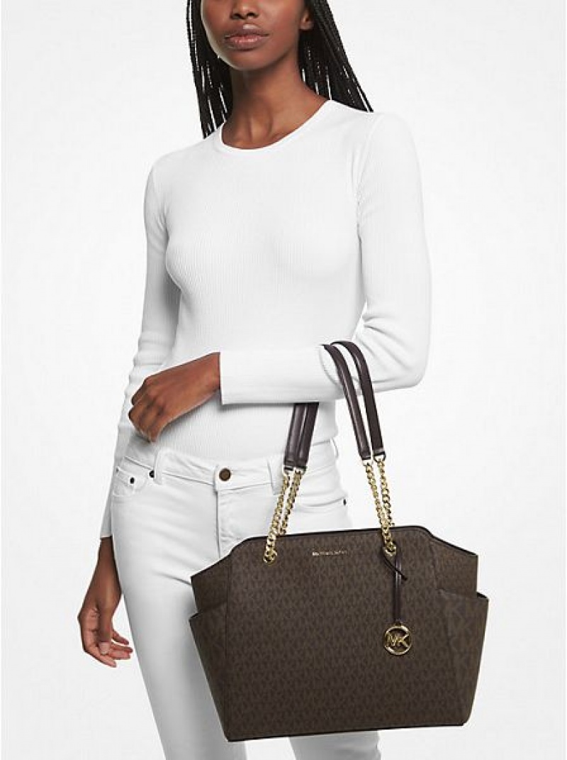 Bolso Tote Michael Kors Jacquelyn Medium Logo Mujer Chocolate | 431069-BWM