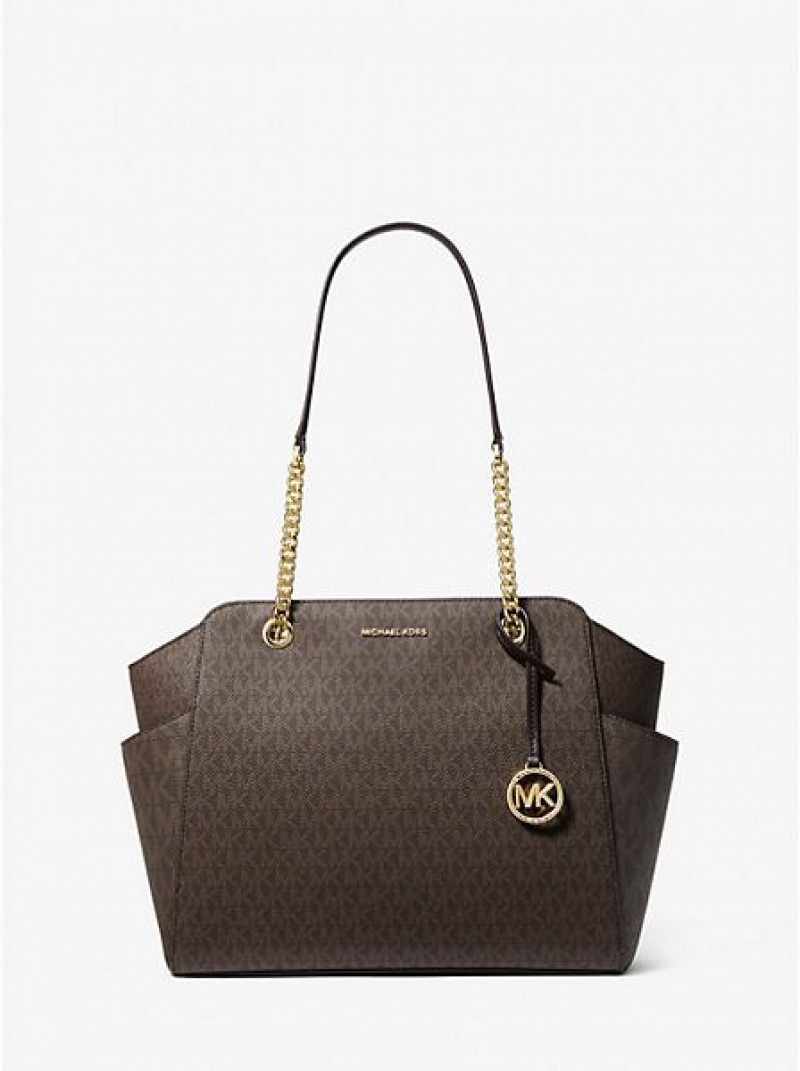 Bolso Tote Michael Kors Jacquelyn Medium Logo Mujer Chocolate | 431069-BWM