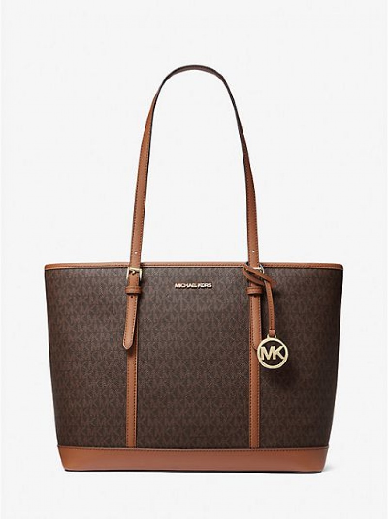 Bolso Tote Michael Kors Jet Set Travel Large Logo Mujer Marrones | 845692-FJU