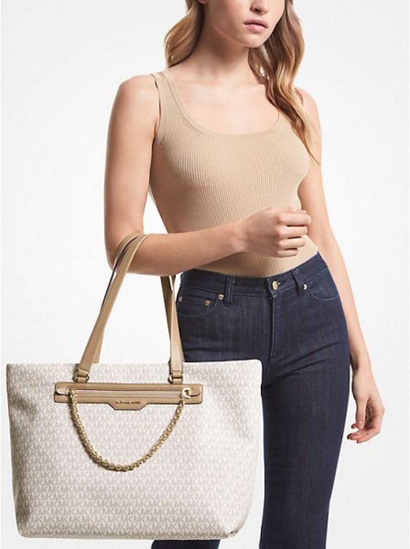 Bolso Tote Michael Kors Slater Large Logo Mujer Marrones | 689432-KPN