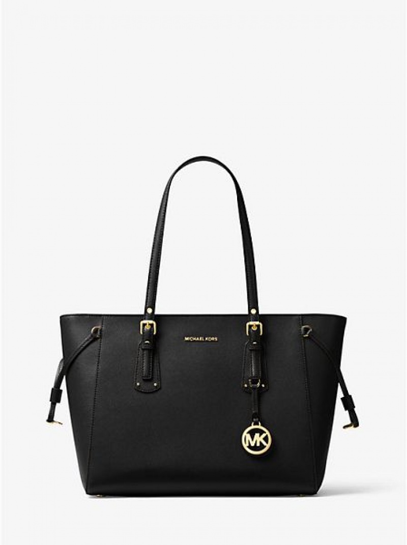 Bolso Tote Michael Kors Voyager Medium Crossgrain Cuero Mujer Negras | 374610-NEW