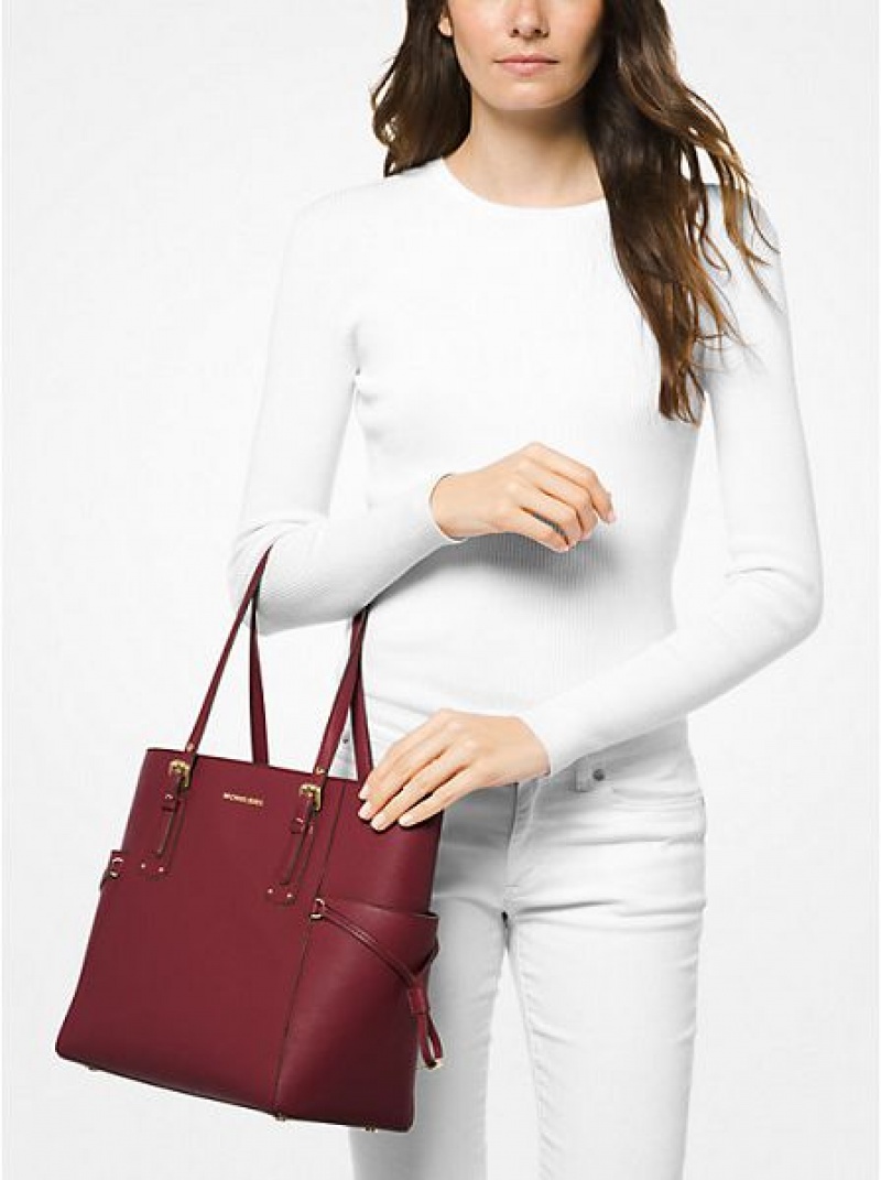 Bolso Tote Michael Kors Voyager Small Crossgrain Cuero Mujer Burdeos | 185473-ODL