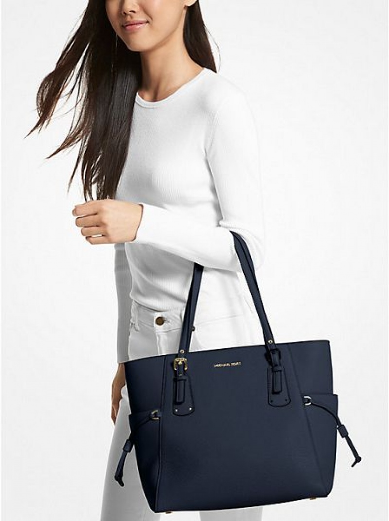 Bolso Tote Michael Kors Voyager Small Pebbled Cuero Mujer Azul Marino | 064173-OLT