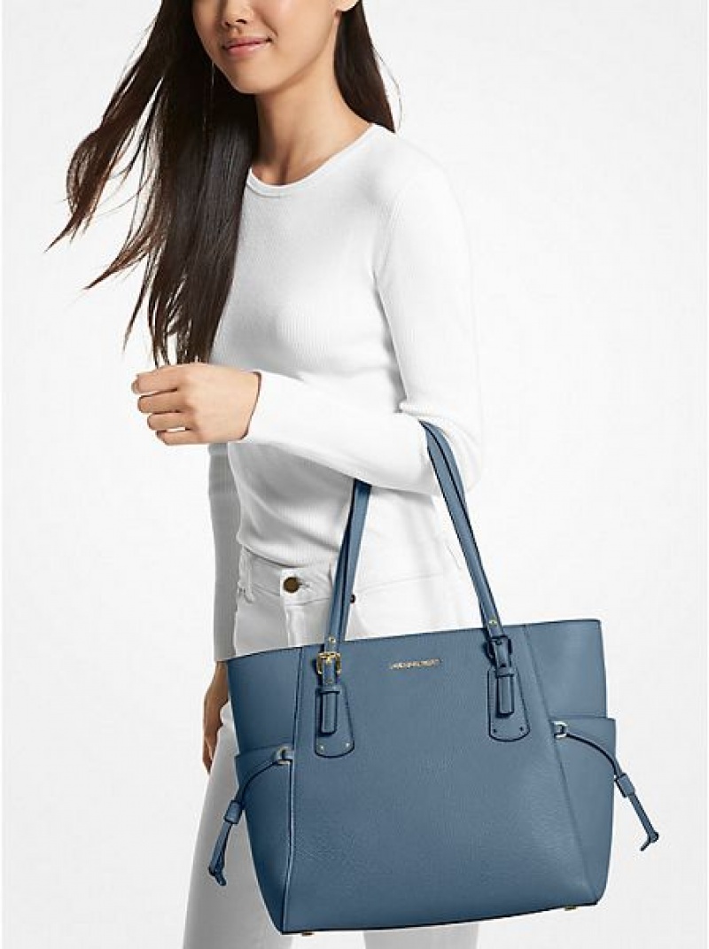 Bolso Tote Michael Kors Voyager Small Pebbled Cuero Mujer Azules | 952738-MEF