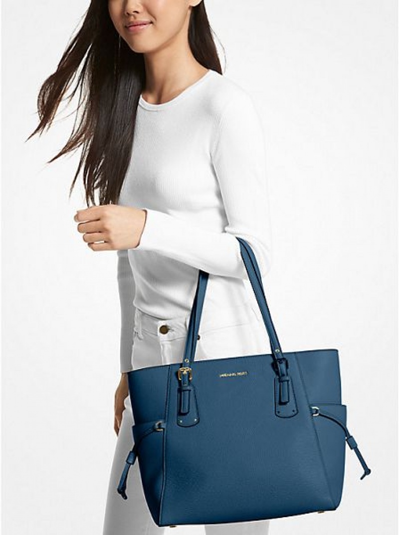 Bolso Tote Michael Kors Voyager Small Pebbled Cuero Mujer Azules | 764150-LMH