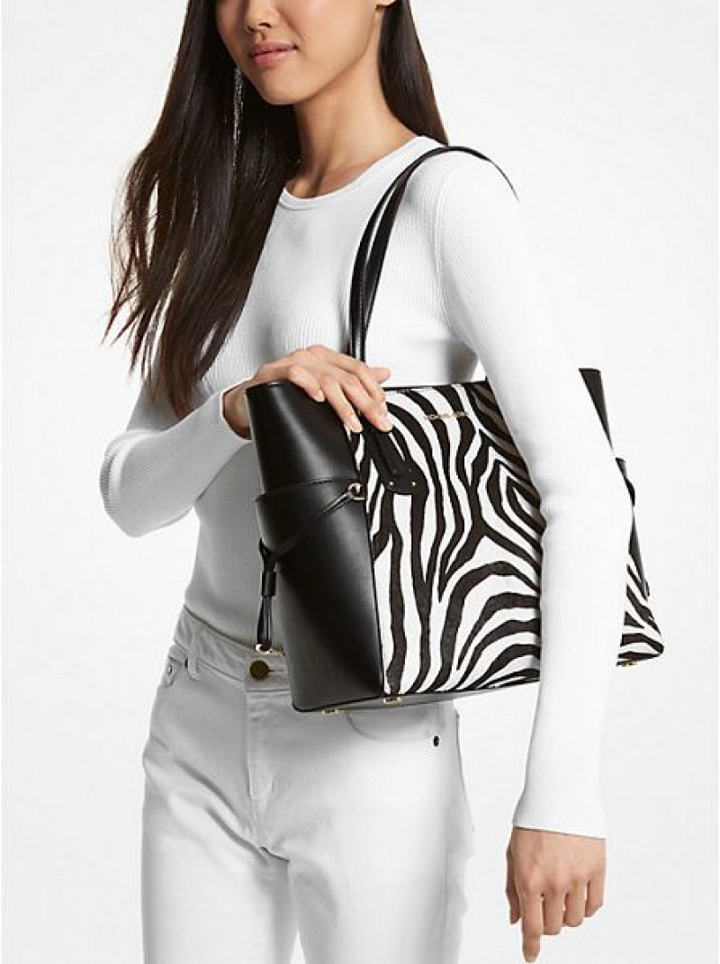 Bolso Tote Michael Kors Voyager Small Zebra Printed Calf Hair Mujer Negras | 724935-GLO