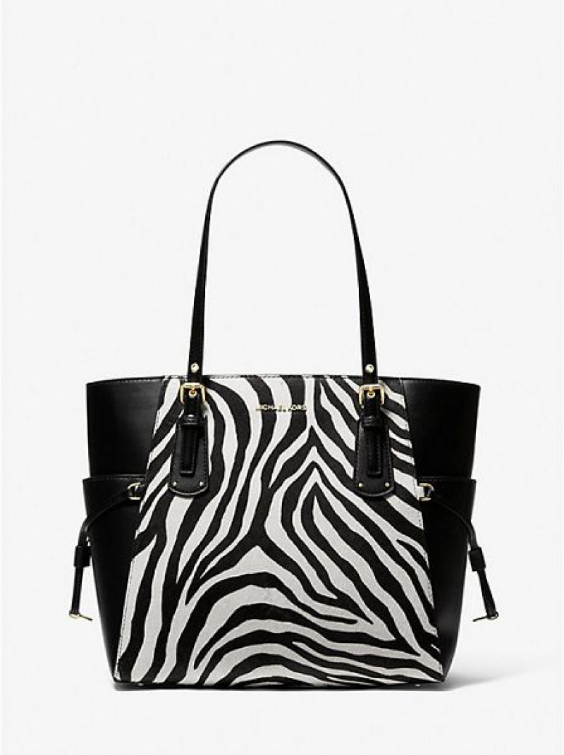 Bolso Tote Michael Kors Voyager Small Zebra Printed Calf Hair Mujer Negras | 724935-GLO