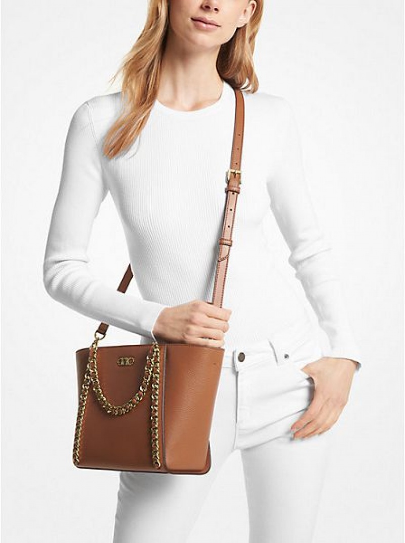 Bolso Tote Michael Kors Westley Small Pebbled Cuero Chain-link Mujer Marrones | 821463-WFE