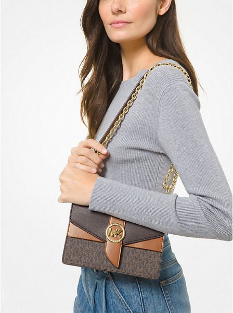 Bolsos Cruzados Michael Kors Greenwich Small Color-block Logo And Saffiano Cuero Mujer Marrones | 924103-RBW