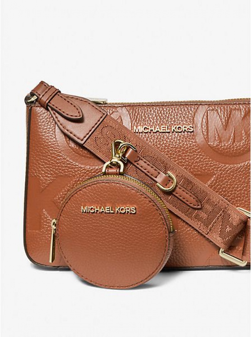 Bolsos Cruzados Michael Kors Jet Set Logo Embossed Cuero Mujer Marrones | 470591-FLU