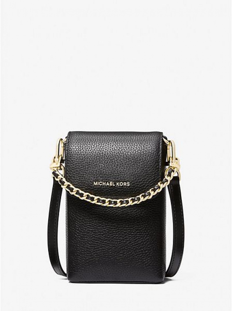 Bolsos Cruzados Michael Kors Jet Set Small Pebbled Cuero Chain-link Smartphone Mujer Negras | 138476-RKN