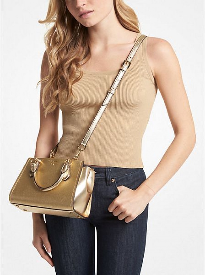 Bolsos Cruzados Michael Kors Marilyn Small Metallic Saffiano Cuero Mujer Doradas | 280745-TEX