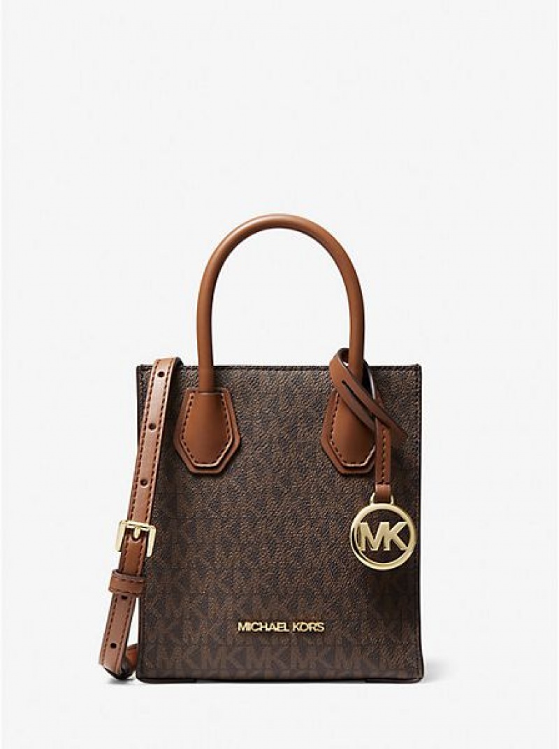 Bolsos Cruzados Michael Kors Mercer Extra-small Logo And Cuero Mujer Marrones | 593807-FGH