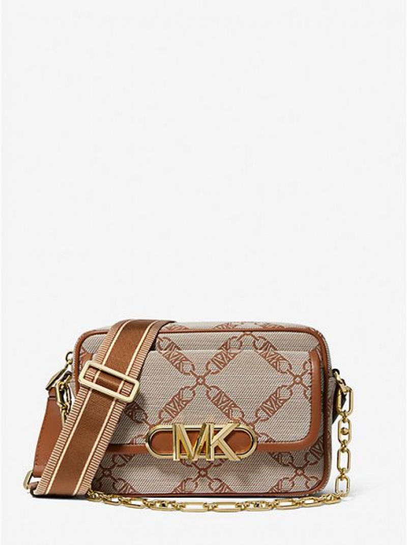 Bolsos Cruzados Michael Kors Parker Medium Empire Logo Jacquard Mujer Beige | 571092-JYM