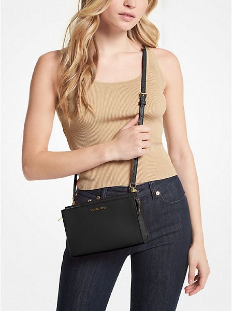 Bolsos Cruzados Michael Kors Sheila Small Faux Saffiano Cuero Mujer Negras | 148957-VCQ