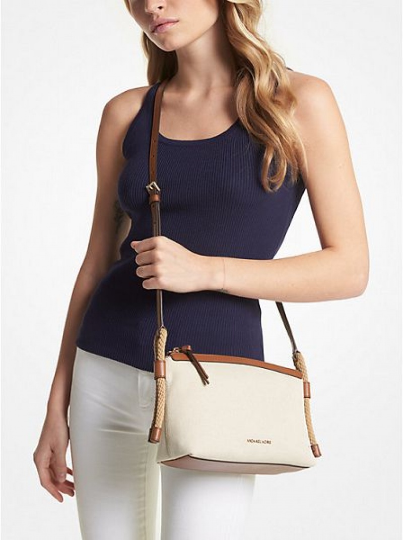 Bolsos Cruzados Michael Kors Talia Medium Algodon Lona Mujer Beige | 087624-SJY