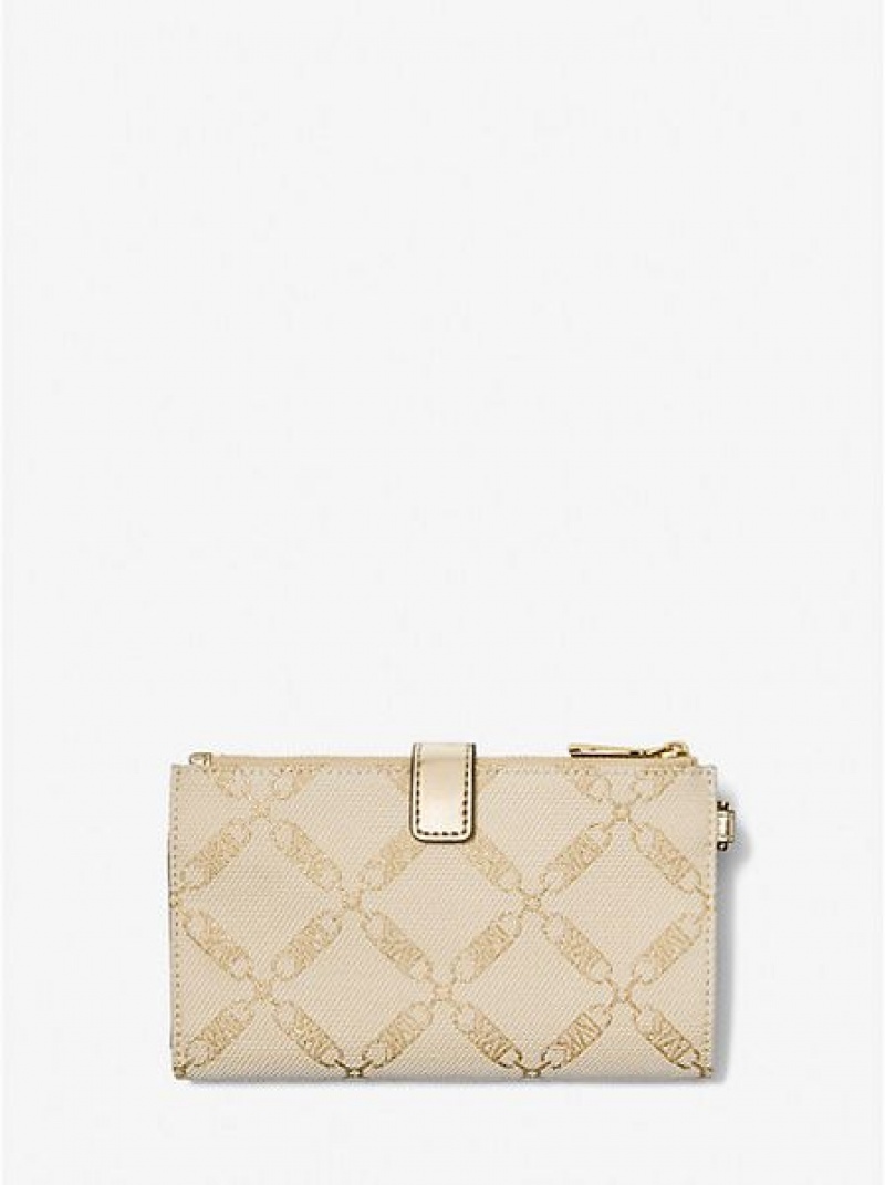 Carteras Michael Kors Adele Metallic Empire Logo Jacquard Smartphone Mujer Doradas Beige | 085917-QVM