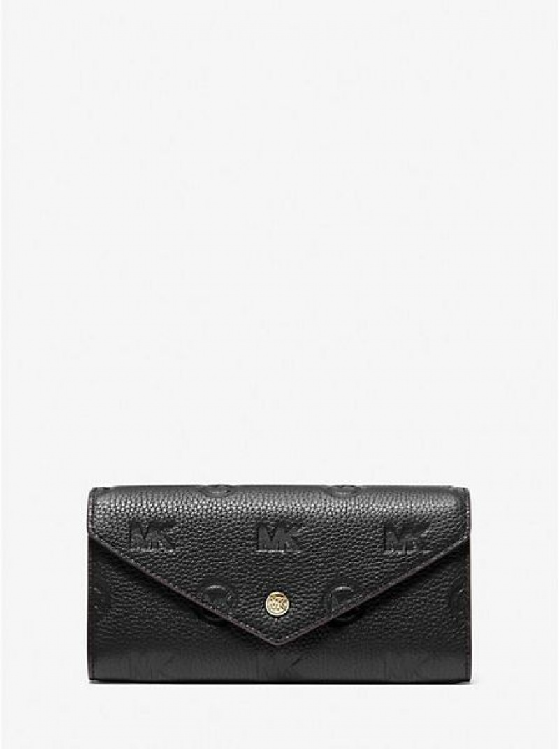 Carteras Michael Kors Jet Set Travel Large Logo Embossed Cuero Envelope Mujer Negras | 085247-RJQ