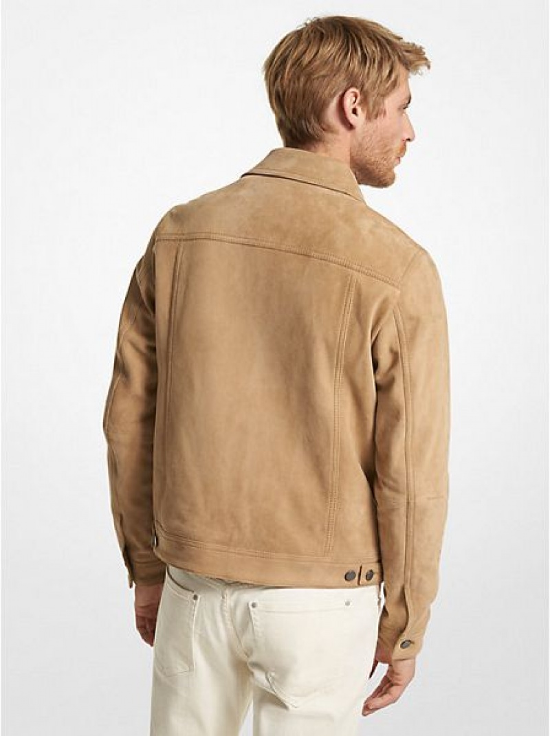 Chaquetas Michael Kors Gamuza Zip-up Trucker Hombre Kaki | 157039-TKQ