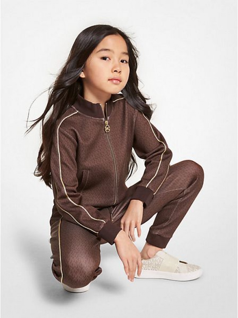 Chaquetas Michael Kors Logo Stretch Viscose Pista Niños Chocolate | 795284-JOZ