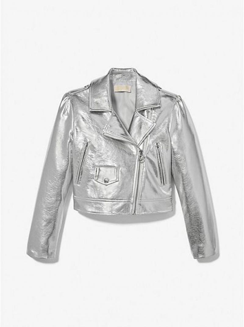 Chaquetas Michael Kors Metallic Faux Cuero Moto Niños Gris | 624780-IJE