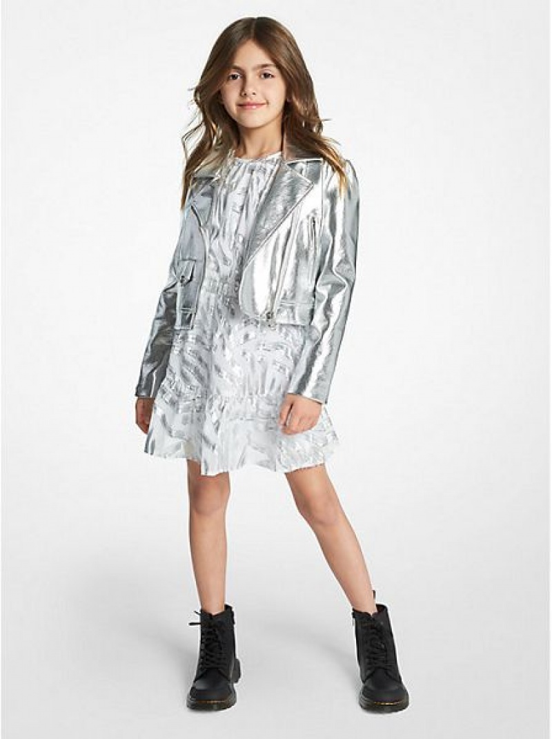 Chaquetas Michael Kors Metallic Faux Cuero Moto Niños Gris | 624780-IJE