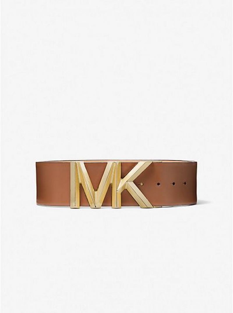 Cinturones Michael Kors Logo Cuero Cintura Mujer Marrones Doradas | 728390-XKW