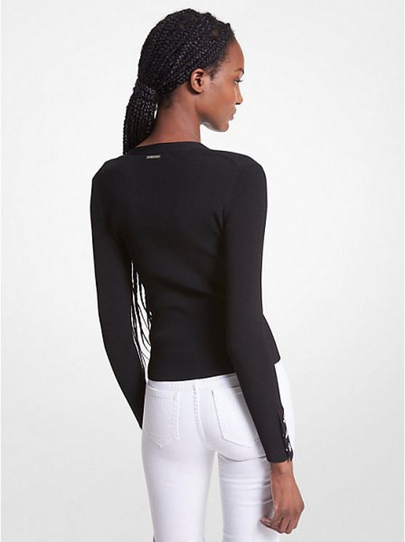 Cárdigan Michael Kors Acanalado Stretch Knit Mujer Negras | 897625-AQF