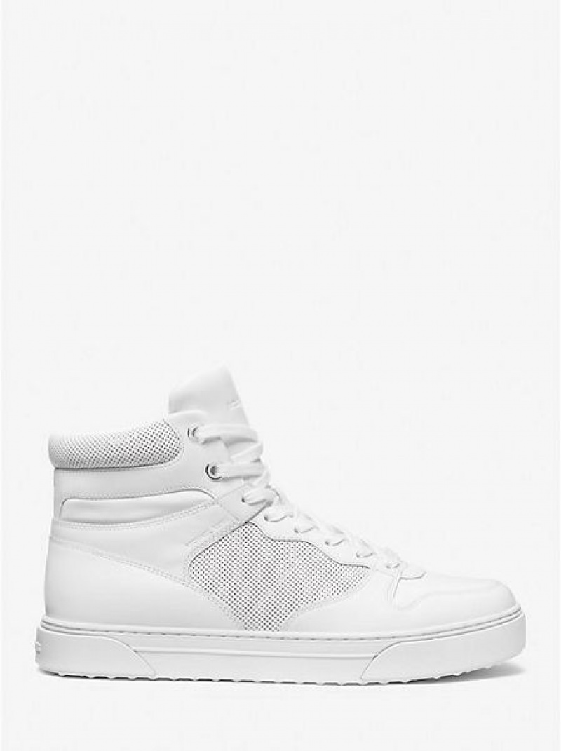 High Top Sneakers Michael Kors Barett Cuero Hombre Blancas | 325678-QYW