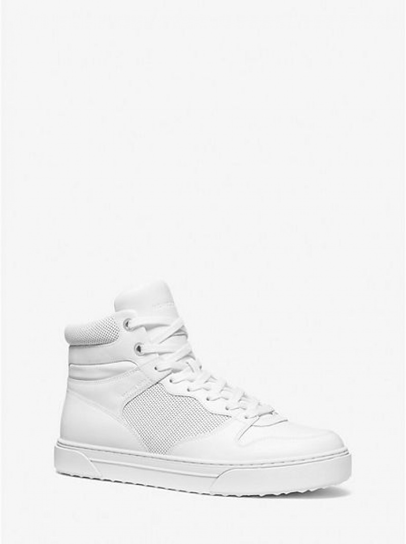 High Top Sneakers Michael Kors Barett Cuero Hombre Blancas | 325678-QYW