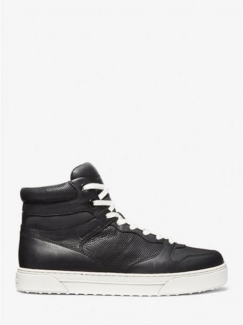 High Top Sneakers Michael Kors Barett Cuero Hombre Negras | 365492-LSX