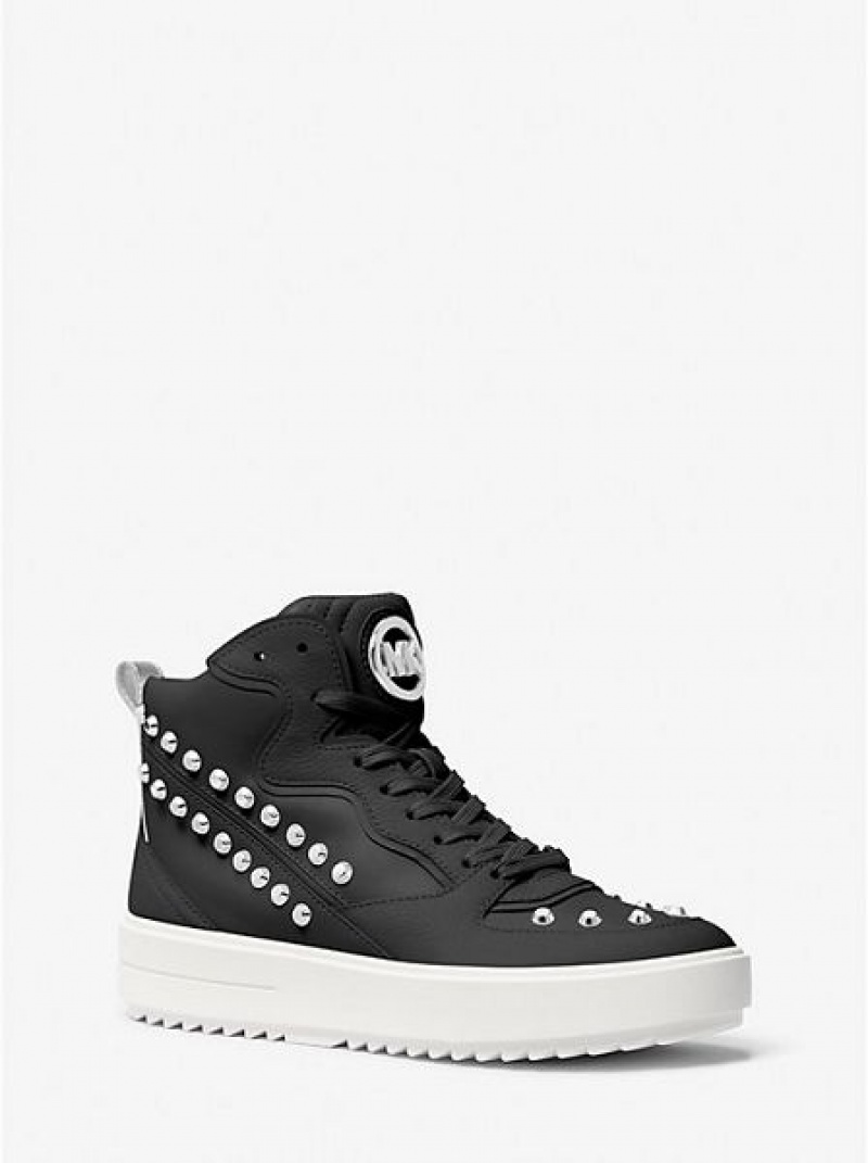 High Top Sneakers Michael Kors Emmett Studded Stripe Cuero Mujer Negras | 325971-UIX