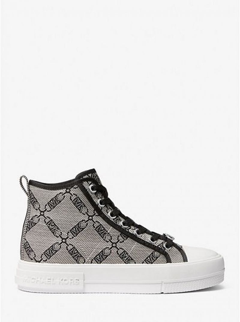 High Top Sneakers Michael Kors Evy Empire Logo Jacquard Mujer Beige Negras | 802167-XOE