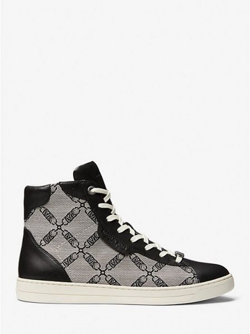 High Top Sneakers Michael Kors Keating Empire Logo Jacquard And Cuero Hombre Negras | 983754-NZQ